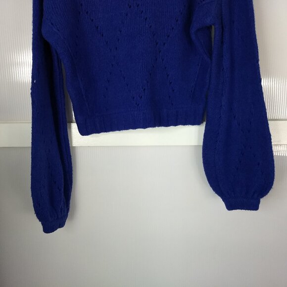 For Love and Lemons Knitz Mia Pointelle Cobalt Royal Blue Pullover Sweater Small - Picture 6 of 13